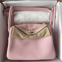 Swift thick pink hermes lindy 26 handbag large Boston shopper tote pure handmade stitch gold hardware