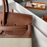 mixed material Hermes Birkin 35 large travel handbag full handmade stitch gold buckle
