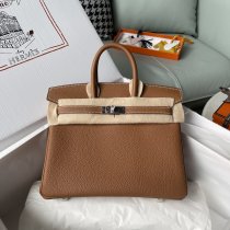 Gold Brown hermes Birkin 30 top handle handbag casual holiday beach tote semi handbag stitch gold buckle 
