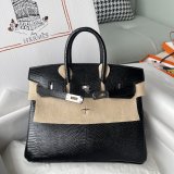 Lizard leather hermes Birkin 25 top-handle handbag luxury designer tote holiday beach bag full handmade stitch 