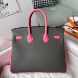 Epsom hermes Birkin 25cm color-contrast handbag luxury designer tote full handmade stitch in etain and rose pink 