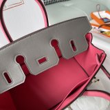 Epsom hermes Birkin 25cm color-contrast handbag luxury designer tote full handmade stitch in etain and rose pink 