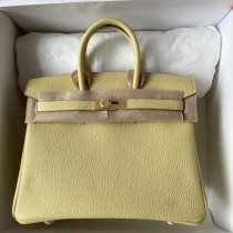 Togo Jaune Poussin hermes birkin 25 handmade designer handbag tote semi handmade stitch full inclusion