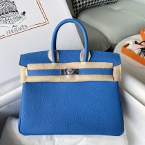 electric blue hermes Birkin 25cm utility shopping handbag holiday travelling tote semi handmade