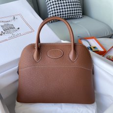 Gold Brown hermes bolide 31 handbag minimalist roomy shopper tote full handmade sewing silver buckle 