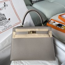 Asphalt gray Hermes kelly 25 structured shopper handbag holiday traveling bag semi handmade