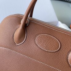 Gold Brown hermes bolide 31 handbag minimalist roomy shopper tote full handmade sewing silver buckle 