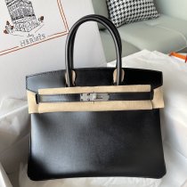 Box leather hermes Birkin 30 structured shopper tote handbag pure handmade stitch silver buckle