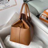 Swift tan Hermes toolbox 20cm handbag versatile bucket bowling tote full handmade stitch gold buckle