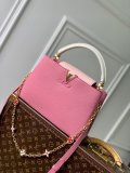 M22375 rose pink Louis vuitton Capucines Pm BB shopper handbag color-contrast holiday travel tote 