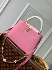 M22375 rose pink Louis vuitton Capucines Pm BB shopper handbag color-contrast holiday travel tote 