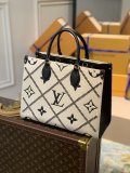 tan M46015 Louis vuitton LV  carryall Onthego open shopping tote holiday beach tote bag authentic quality