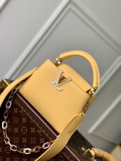 M21798  lemon Louis vuitton LV capucines BB PM structured shopper handbag with double set strap