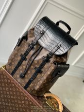 M93489 Louis vuitton LV Christopher drawstring backpack sturdy hiking trekking rucksack with crocodile-effect flap 