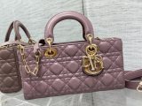 lambskin Dior D-joy cannage quilted top-handle handbag sling crossbody shoulder shopping tote with studded feet 