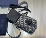 Dior sling shoulder vertical smartphone bag cellphone holder pouch with aluminum buckle closure