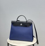 Hermes herbag 31 canvas shopper handbag feature back pocket and zipper wallet clutch semi handmade stitch 