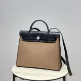 Hermes herbag 31 canvas handbag sling crossbody shoulder shopper tote semi handmade stitch 