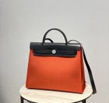 Hermes herbag 31 canvas shopper handbag feature back pocket and zipper wallet clutch semi handmade stitch 