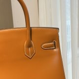 Box leather tan hermes Birkin 30 top-handle shopper handbag pure handmade stitch original quality