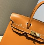 Box leather tan hermes Birkin 30 top-handle shopper handbag pure handmade stitch original quality