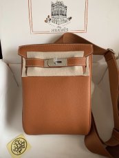 Brown togo Hermes hac a dos Pm men's backpack casual chest waist bag pure handmade stitch silver buckle