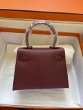 Epsom Burgundy Craie Hermes vintage kelly 20 structured handbag with bracelet handle full handmade stitch 