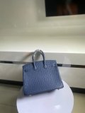 Ostrich hermes birkin 25 structured handbag luxury designer tote with strap-buckle closure and studded feet