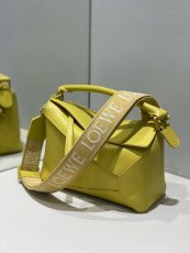 lemon/olive Loewe small puzzle handbag women's geometric shopper tote with embroidered wide strap