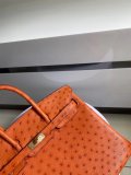 Ostrich hermes birkin 25 structured handbag luxury designer tote with strap-buckle closure and studded feet