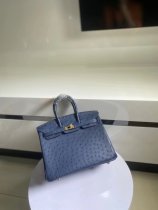 Ostrich hermes birkin 25 structured handbag luxury designer tote with strap-buckle closure and studded feet