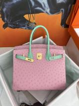 Ostrich bicolor hermes Birkin 30cm carryall travel tote luxury designer handbag handmade stitch