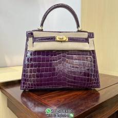 Shiny Nile crocodile Hermes kelly 25cm luxury designer handbag handmade stitch