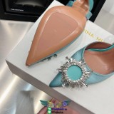 Amina muanddi crystal-sunflower heel pump sandal velvet  party wedding shoes Size 35-42