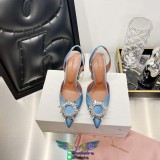Amina muanddi crystal-sunflower heel pump sandal velvet  party wedding shoes Size 35-42