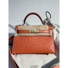 Ostrich hermes mini Kelly II handbag cosmetic clutch wallet holder handmade stitch