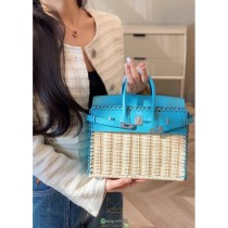 wicker-braided hermes birkin 25 picnic basket handbag luxury designer tote