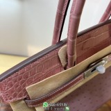 ostrich crocodile Hermes Birkin 25cm handmade designer handbag silver gold buckle