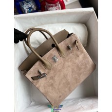 customized Hermes suede birkin 30 top handle handbag open summer beach tote handmade stitch