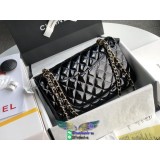 Black Chanel CF25 Classic flap sling convertible crossbody shoulder flap messenger in Shiny patent leather