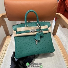 Ostrich Hermes Birkin 25 top-handle handbag holiday resort beach tote palladium buckle full handmade