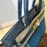 ostrich crocodile Hermes Birkin 25cm handmade designer handbag silver gold buckle
