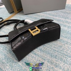 Crocodile-effect Balenciaga small hourglass top-handle handbag shoulder crossbody flap messenger full packaging