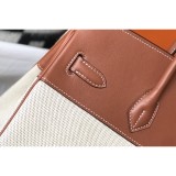 mixed material Hermes Birkin 30 canvas handbag versatile shopper travel tote with belt closure