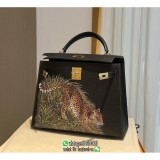 Epsom handmade Hermes Kelly 28cm top-handle handbag luxury designer tote with leopard-printing