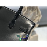 box leather Hermes birkin 30cm open shopper handbag handmade stitch silver buckle