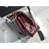 Burgundy Chanel CF25 classic double flap sling shoulder flap messenger bag in patent leather