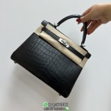 mate Nile crocodile Hermes kelly 25cm top handle handbag handmade stitch