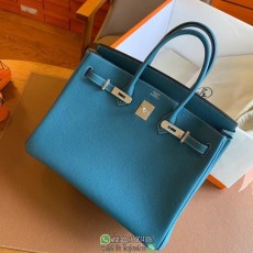 Togo denim blue Hermes Birkin 35cm large travel carryall handbag lugggage handmade designer tote
