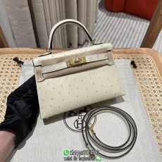 ostrich hermes mini kelly II pochette handbag cosmetic smartphone holder pure handmade stitch